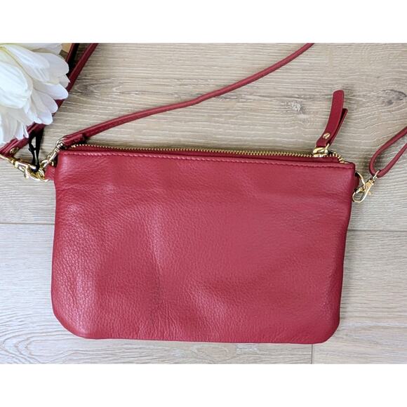 NEW Emma Fox Leather Classics Convertible Wristlet Crossbody Bag Cranberry Red - Picture 6 of 10